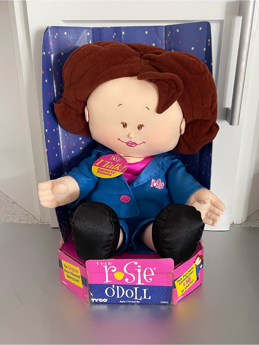 1997 Rosie O'Doll Talking Plush Doll Blue Outfit Says Five Phases Vintage Doll